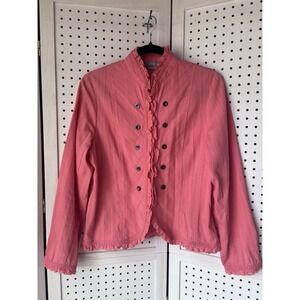 Liz Jordan Womens M Ruffle Button Front Jacket Coral Color Cotton Nylon Feminine